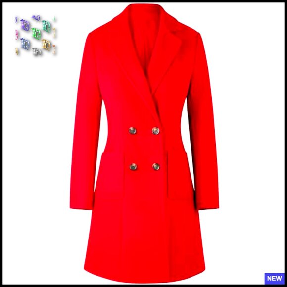 Wool Blend Pea Coat Notch Lapel Double Breasted Knee Length Winter Overcoat - Picture 4 of 7